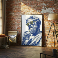 Pop Art Statue with Sunglasses Wall Poster – Sleek Colorful Poster