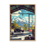 Porsche 911 Alpine Garage Modern Wall Art – Retro Mountain Car Print