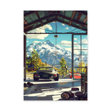 Porsche 911 Alpine Garage Modern Wall Art – Retro Mountain Car Print