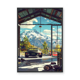 Porsche 911 Alpine Garage Modern Wall Art – Retro Mountain Car Print