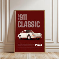 Porsche 911 Traditional 1964 Retro Wall Poster – Retro Car Home Wall Print