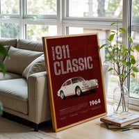 Porsche 911 Traditional 1964 Retro Wall Poster – Retro Car Home Wall Print