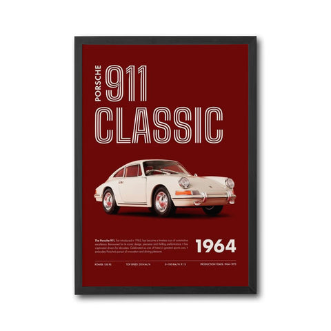 Porsche 911 Traditional 1964 Retro Wall Poster – Retro Car Home Wall Print