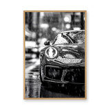 Porsche 911 Modern Wall Art – Black and White Rainy City Street