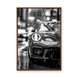 Porsche 911 Modern Wall Art – Black and White Rainy City Street