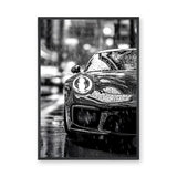 Porsche 911 Modern Wall Art – Black and White Rainy City Street