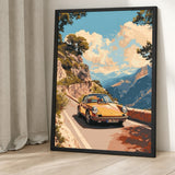 Porsche 911 Retro Wall Art – Orange Mountain Road Drive