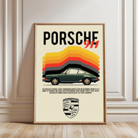 Porsche 911 Nostalgic Décor Poster – Iconic Car Illustration Home Wall Décor