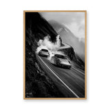 Porsche 911 Vintage Wall Art – Black-and-White Mountain Drive