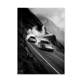 Porsche 911 Vintage Wall Art – Black-and-White Mountain Drive