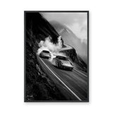 Porsche 911 Vintage Wall Art – Black-and-White Mountain Drive