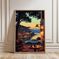 Porsche Coastal Evening Aesthetic Wall Décor Wall Poster Print