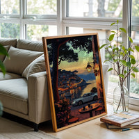 Porsche Coastal Evening Aesthetic Wall Décor Wall Poster Print