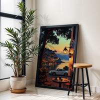 Porsche Coastal Evening Aesthetic Wall Décor Wall Poster Print