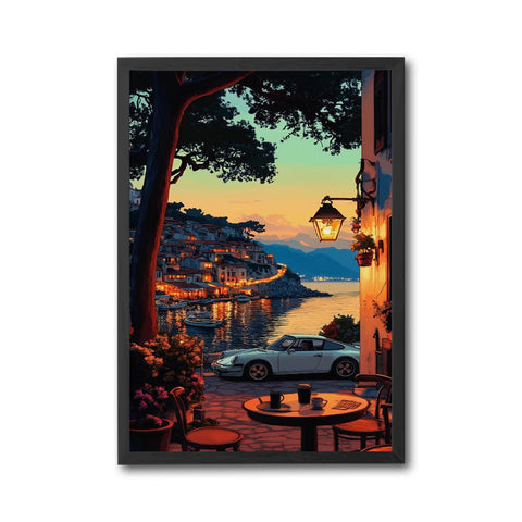 Porsche Coastal Evening Aesthetic Wall Décor Wall Poster Print