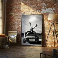 Porsche Editorial Wall Décor Poster – Stylish Woman on Porsche Car Photography Print