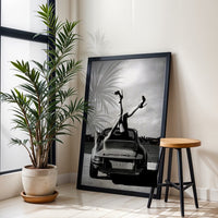 Porsche Editorial Wall Décor Poster – Stylish Woman on Porsche Car Photography Print