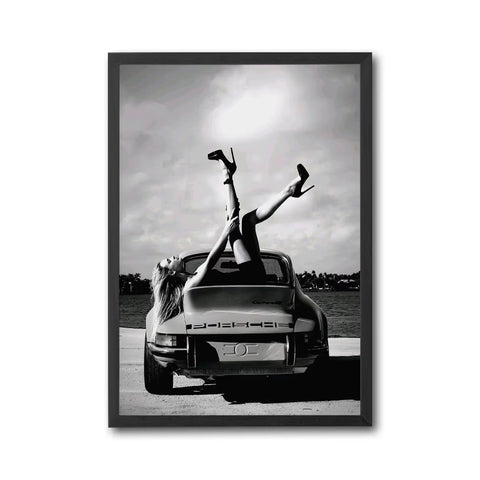 Porsche Editorial Wall Décor Poster – Stylish Woman on Porsche Car Photography Print