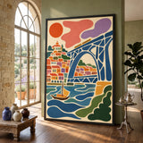 Porto Dom Luís Bridge Modern Wall Art – Colorful River Cityscape Print