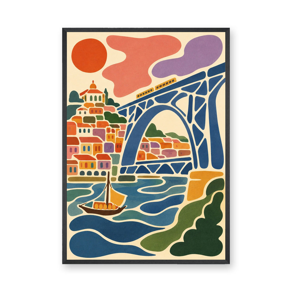 Porto Dom Luís Bridge Modern Wall Art – Colorful River Cityscape Print