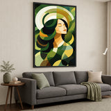 Portrait Abstract Geometric Wall Art – Serene Green Woman Print
