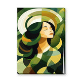Portrait Abstract Geometric Wall Art – Serene Green Woman Print