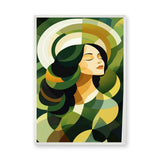 Portrait Abstract Geometric Wall Art – Serene Green Woman Print