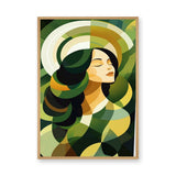 Portrait Abstract Geometric Wall Art – Serene Green Woman Print