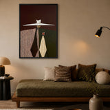 Portrait Abstract Modern Wall Art – Wide Hat Figures on Geometric Background
