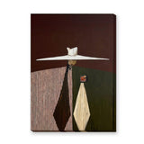 Portrait Abstract Modern Wall Art – Wide Hat Figures on Geometric Background
