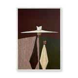 Portrait Abstract Modern Wall Art – Wide Hat Figures on Geometric Background