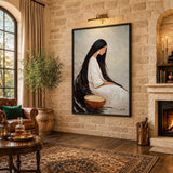 Portrait Boho Wall Art – Seated Woman With Long Black Hair