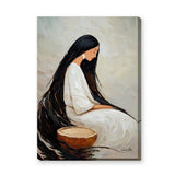 Portrait Boho Wall Art – Seated Woman With Long Black Hair
