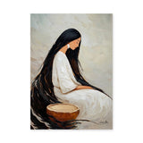 Portrait Boho Wall Art – Seated Woman With Long Black Hair