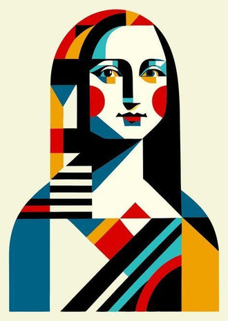 Portrait Geometric Wall Art – Colorful Abstract Mona Lisa Inspired Print