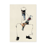 Portrait Line Art Wall Art – Seated Man Holding Bouquet Sketch