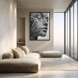 Portrait Modern Abstract Wall Art – Black White Striped Face Profile