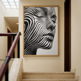 Portrait Modern Abstract Wall Art – Black White Striped Face Profile