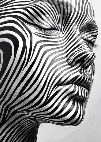 Portrait Modern Abstract Wall Art – Black White Striped Face Profile