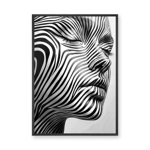 Portrait Modern Abstract Wall Art – Black White Striped Face Profile