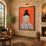 Portrait Modern Abstract Wall Art – Woman Reading Book in Orange