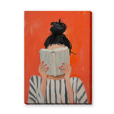 Portrait Modern Abstract Wall Art – Woman Reading Book in Orange