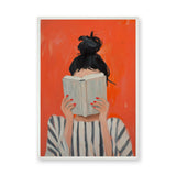 Portrait Modern Abstract Wall Art – Woman Reading Book in Orange