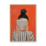 Portrait Modern Abstract Wall Art – Woman Reading Book in Orange