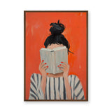 Portrait Modern Abstract Wall Art – Woman Reading Book in Orange