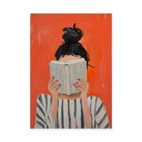 Portrait Modern Abstract Wall Art – Woman Reading Book in Orange