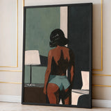 Portrait Modern Minimalist Wall Art – Moody Woman Bedroom Scene