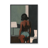 Portrait Modern Minimalist Wall Art – Moody Woman Bedroom Scene