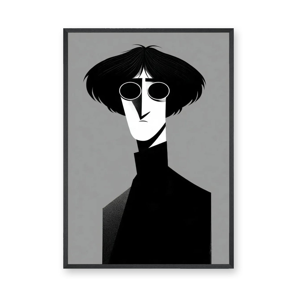Portrait Modern Minimalist Wall Art – Round Glasses in Black and White