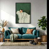 Portrait Modern Minimalist Wall Art – Sleeping Woman in Green